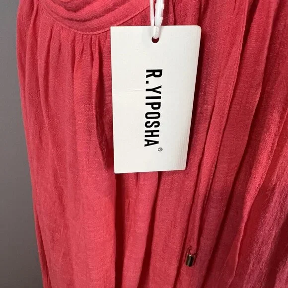 R.Yiposha Pink Halter Maxi Summer Dress Strappy Back Size Large NWT - Picture 9 of 10